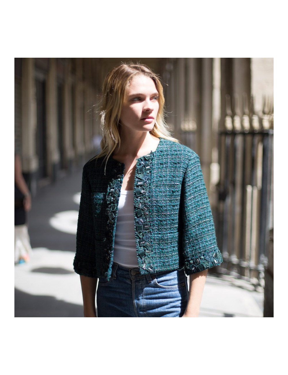 Veste CHANEL T36 tweed vert