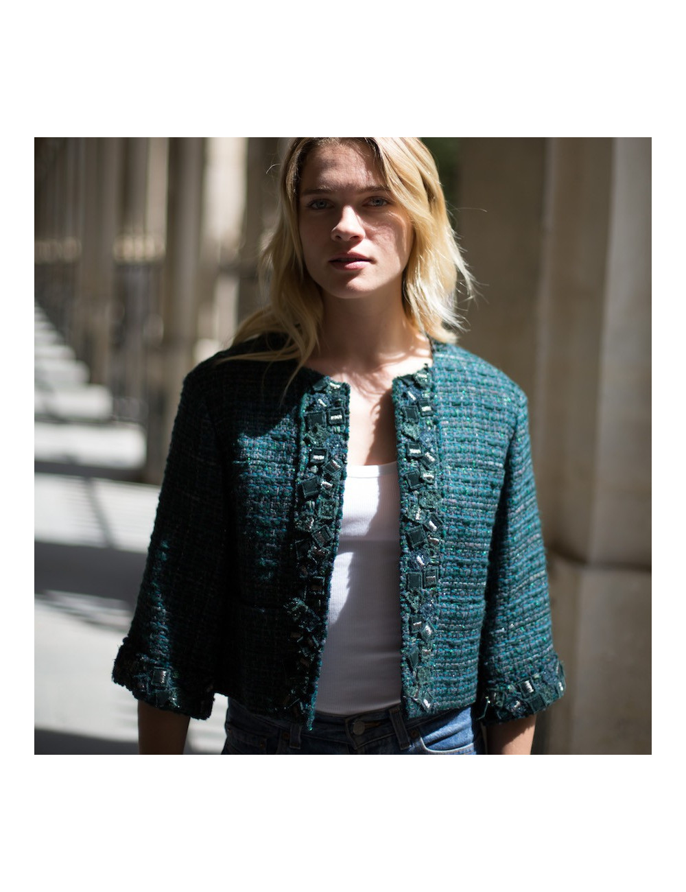 CHANEL T36 green tweed jacket