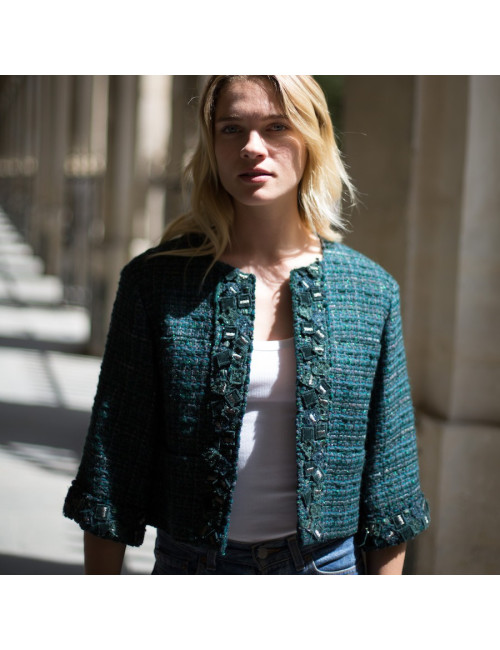 Veste CHANEL T36 tweed vert