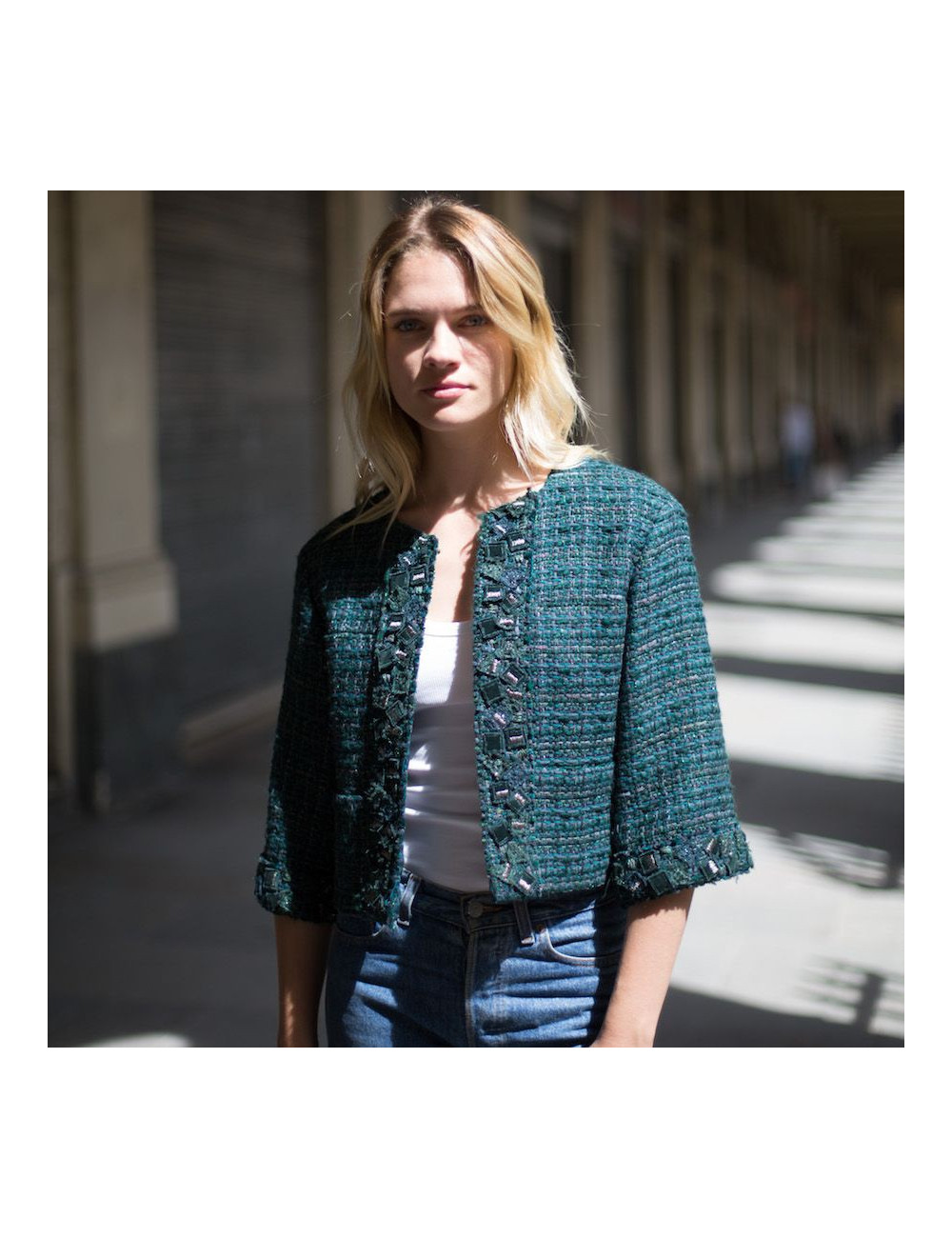 Veste CHANEL T36 tweed vert