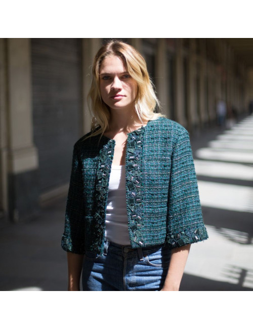 Veste CHANEL T36 tweed vert