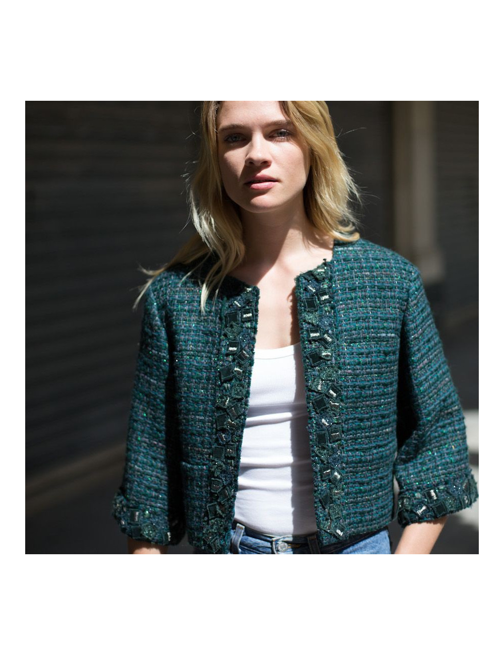 Veste CHANEL T36 tweed vert