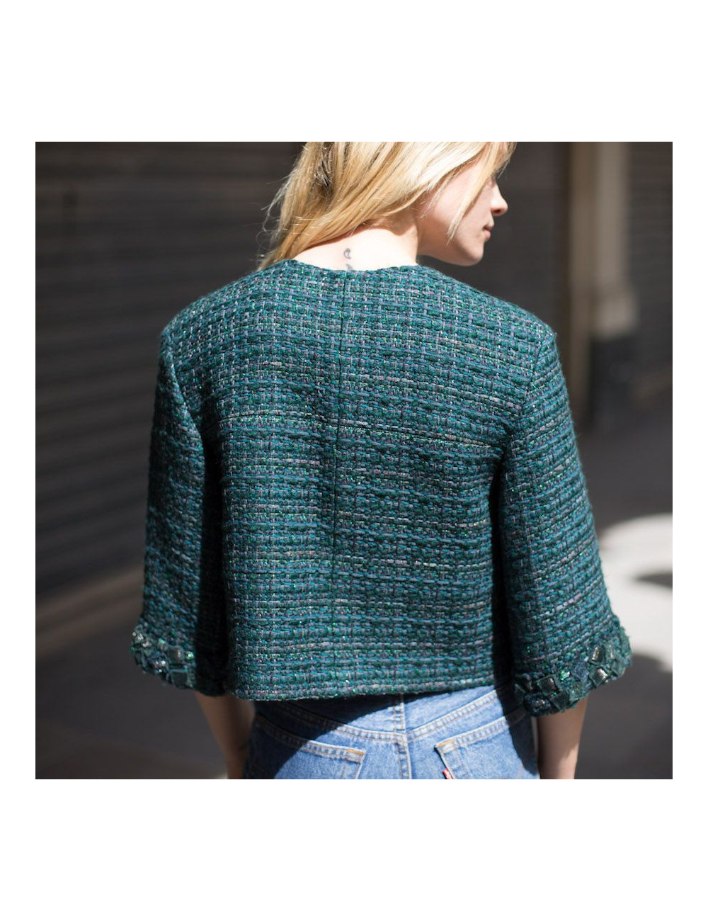 Veste CHANEL T36 tweed vert