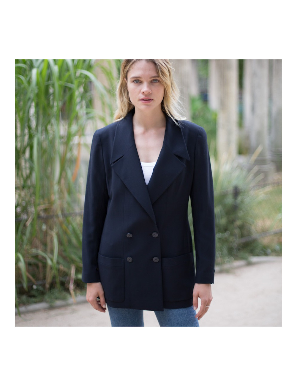 Blazer croisé CHANEL T 42 bleu nuit