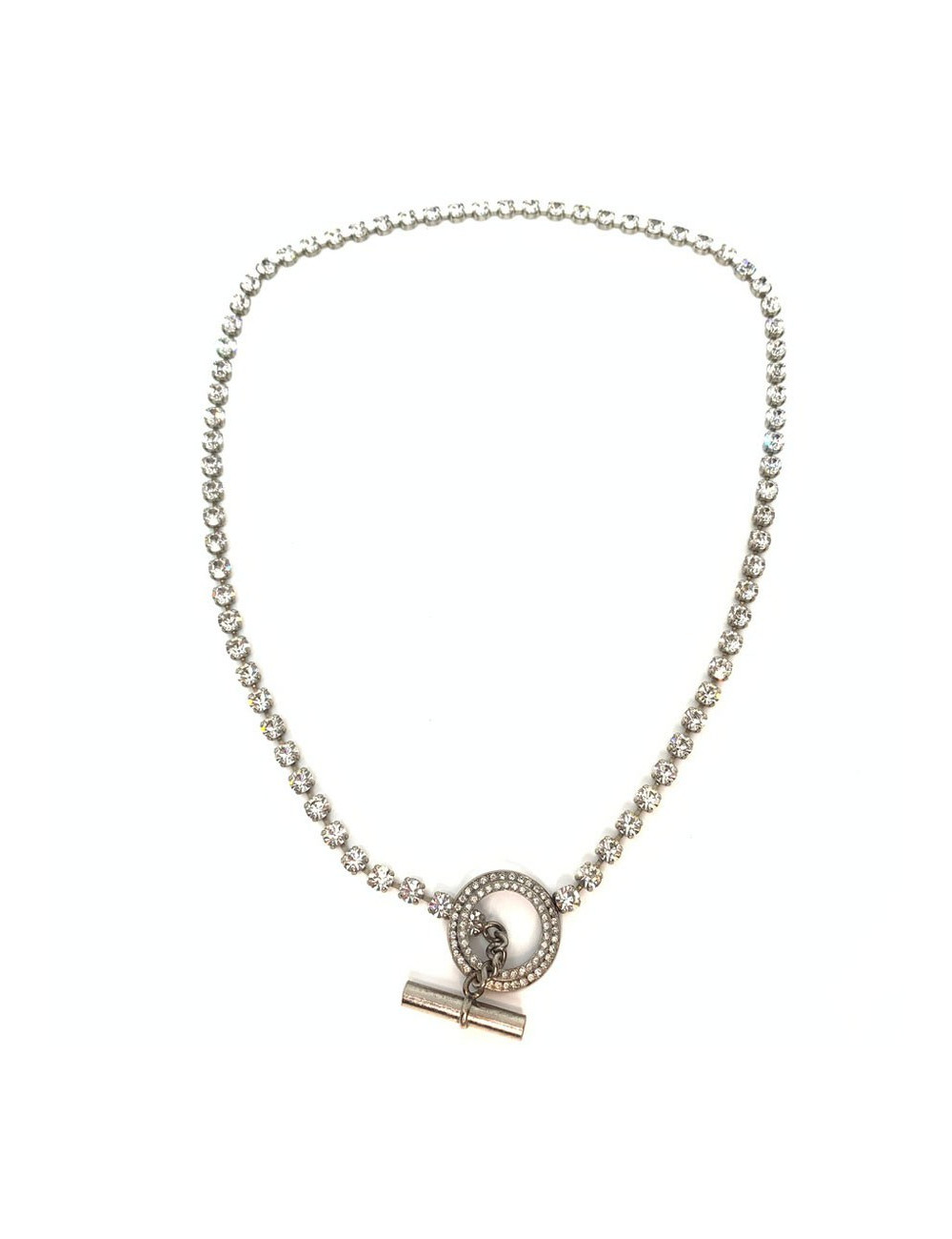 Sautoir YSL strass chaine argent