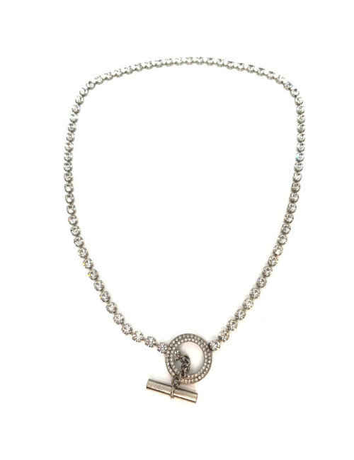 Sautoir YSL strass chaine argent