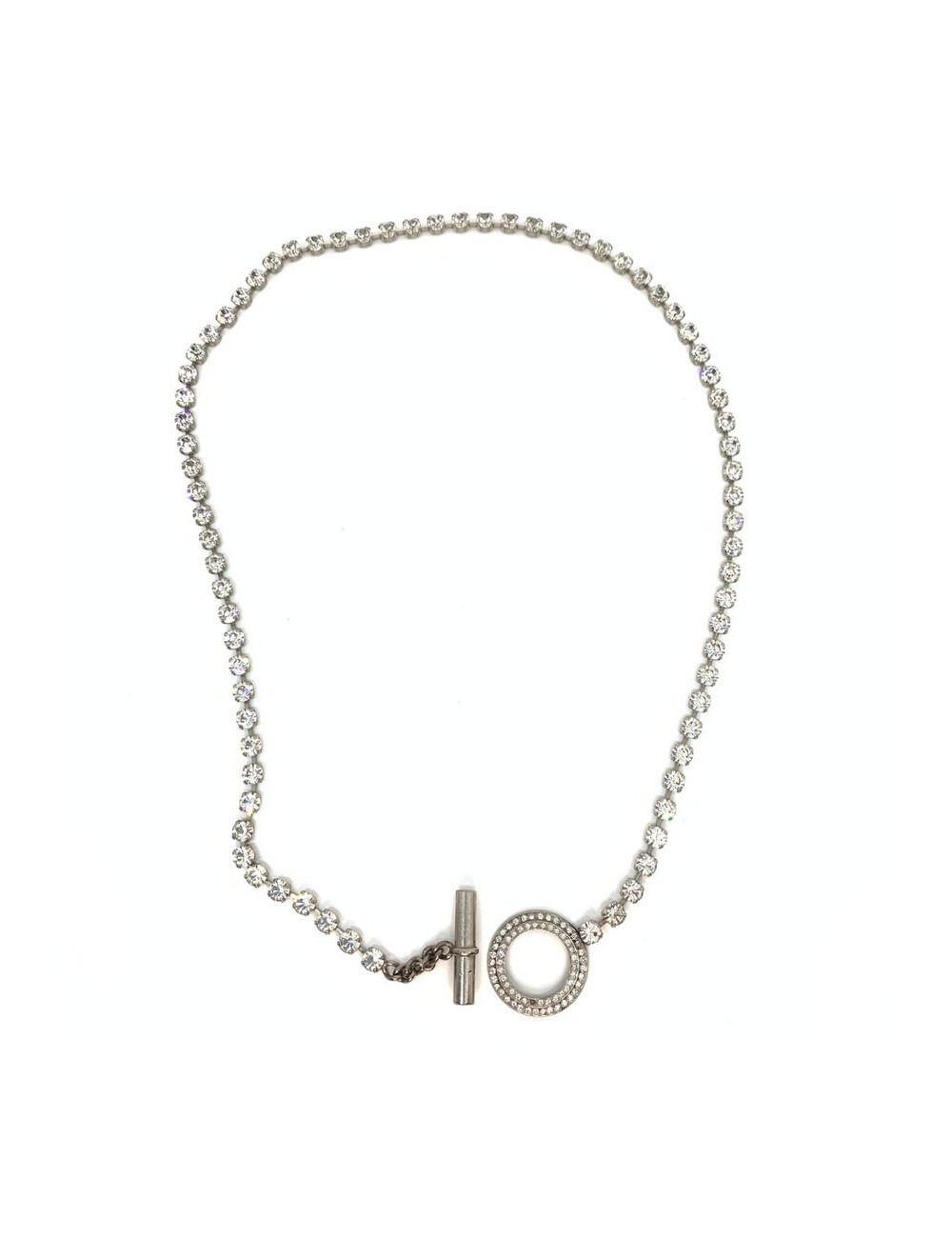 Sautoir YSL strass chaine argent