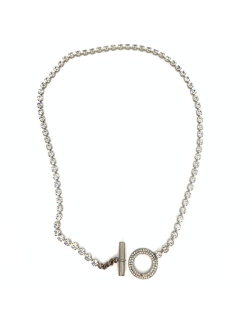 Sautoir YSL strass chaine argent