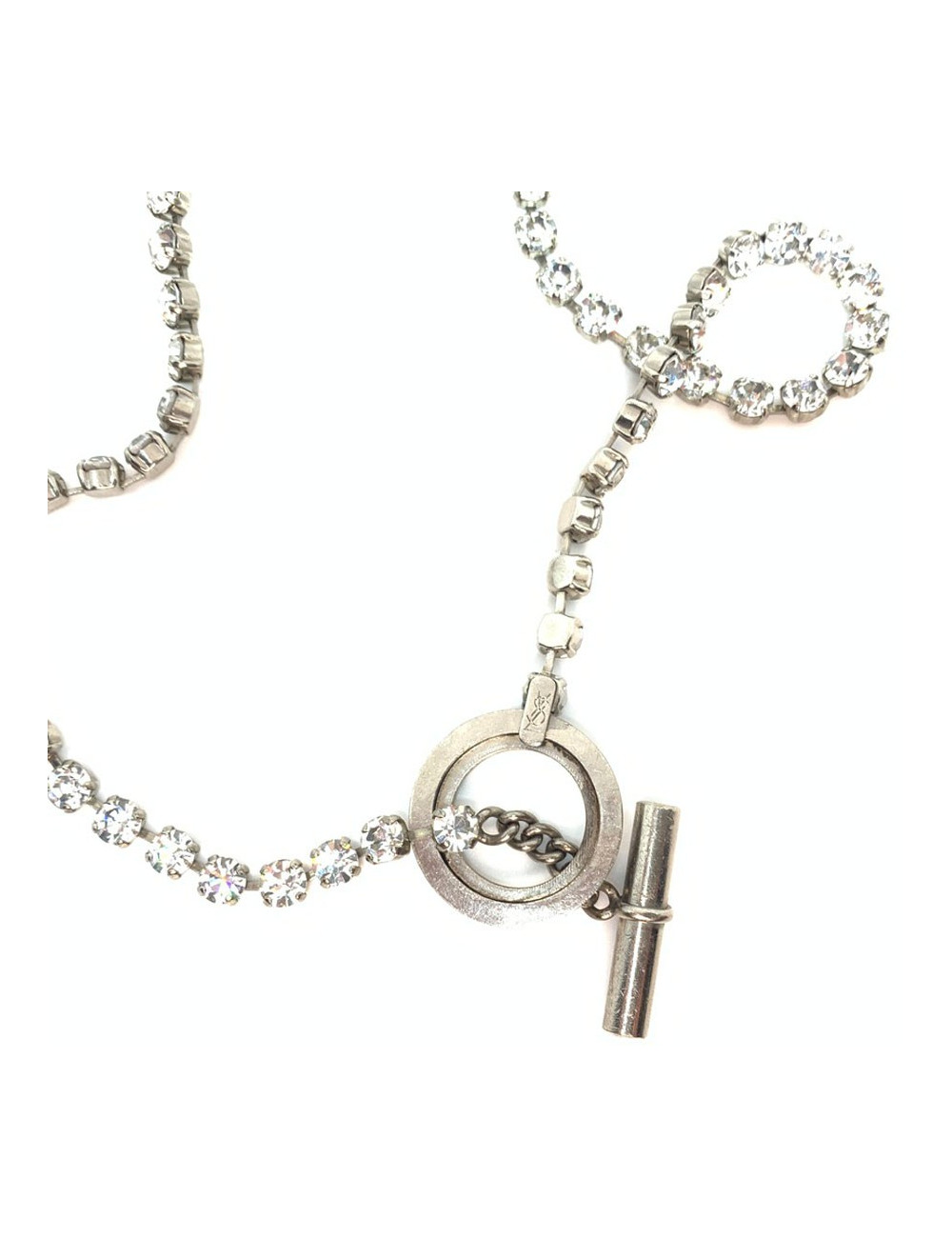 Sautoir YSL strass chaine argent