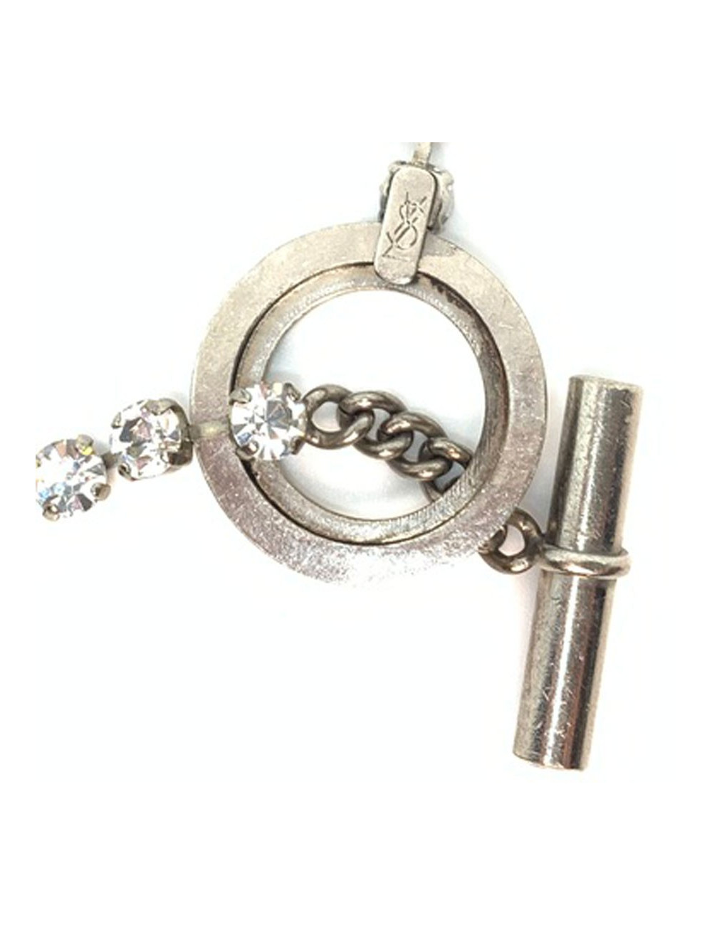 Sautoir YSL strass chaine argent