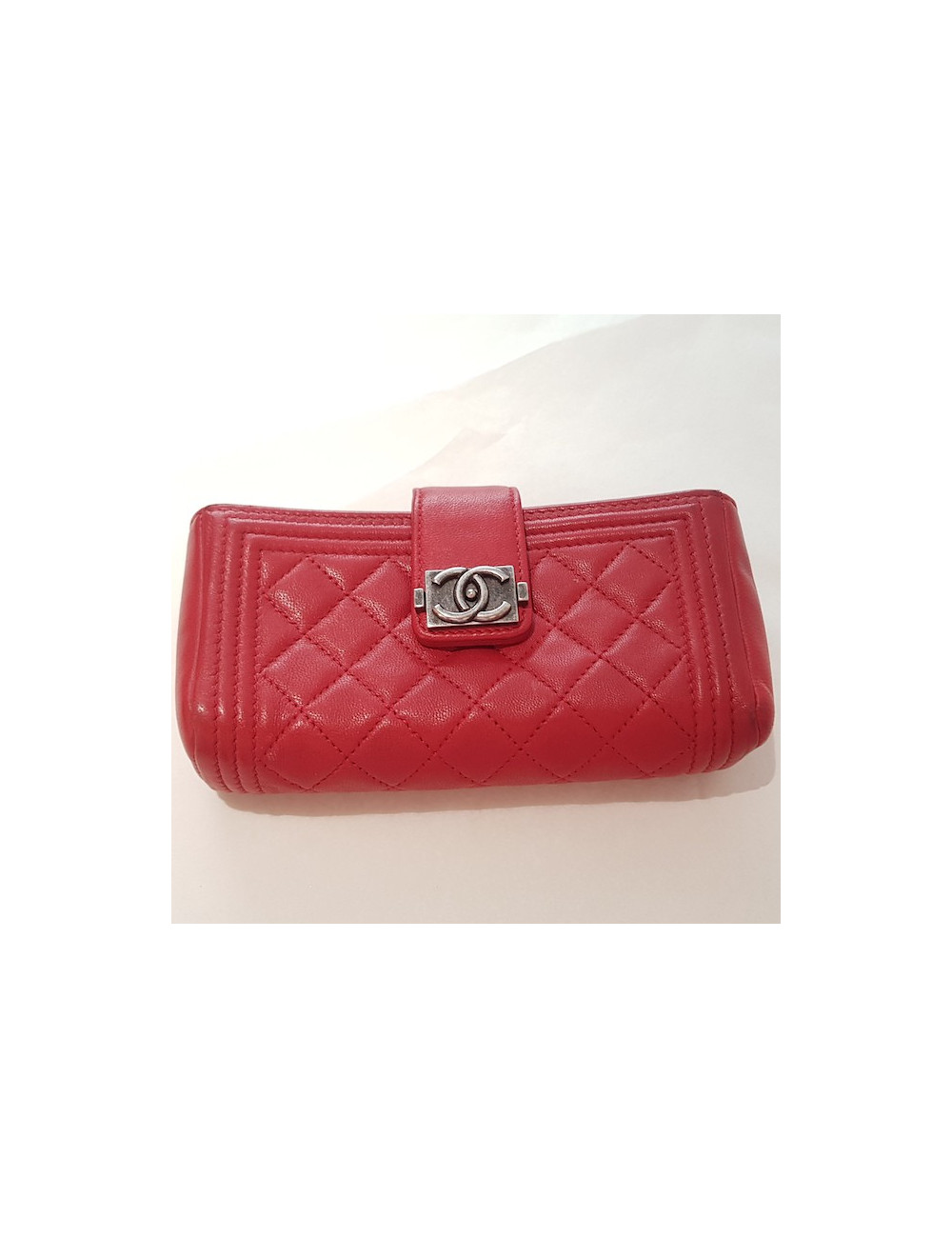 Porte monnaie rouge CHANEL fermoir Boy