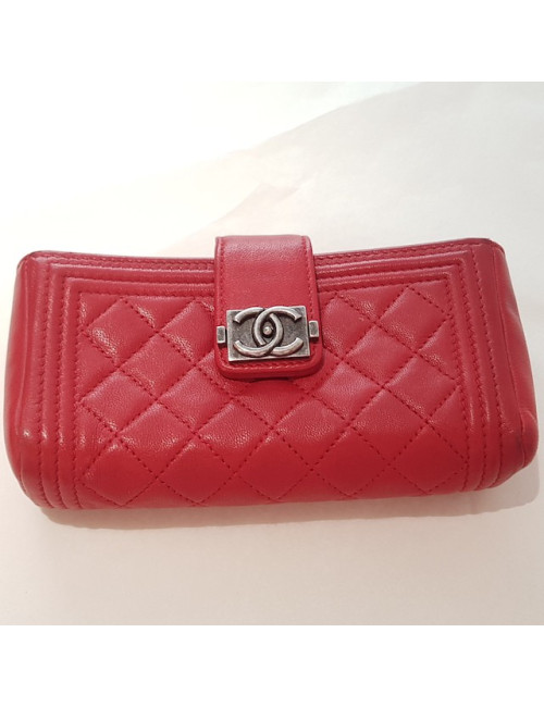 Porte monnaie rouge CHANEL fermoir Boy