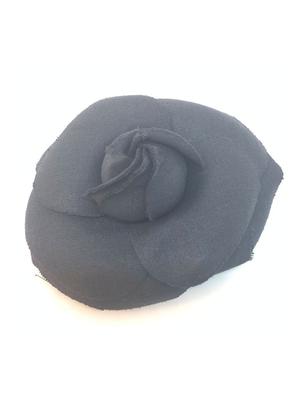 Broche camélia noir CHANEL en tissu