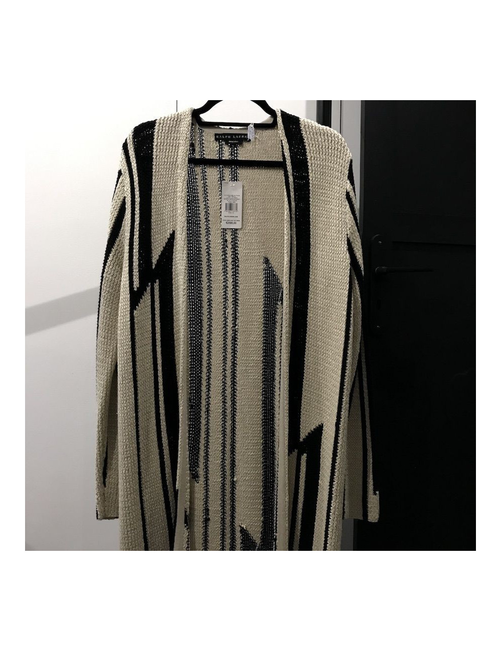 Giet RALPH LAUREN XL en laine blanche avec bandes noires 