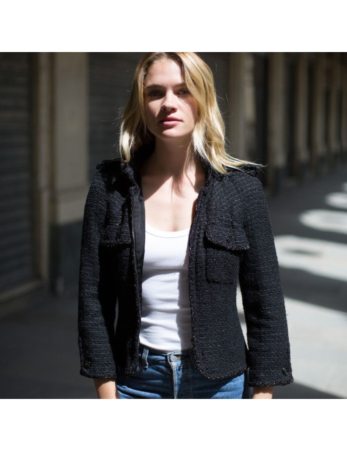 Veste tweed noir CHANEL T38 
