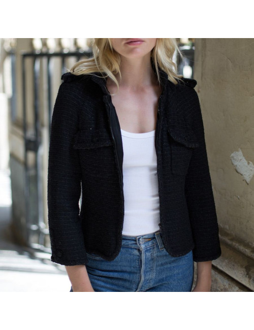 Veste CHANEL T 38 tweed noir 