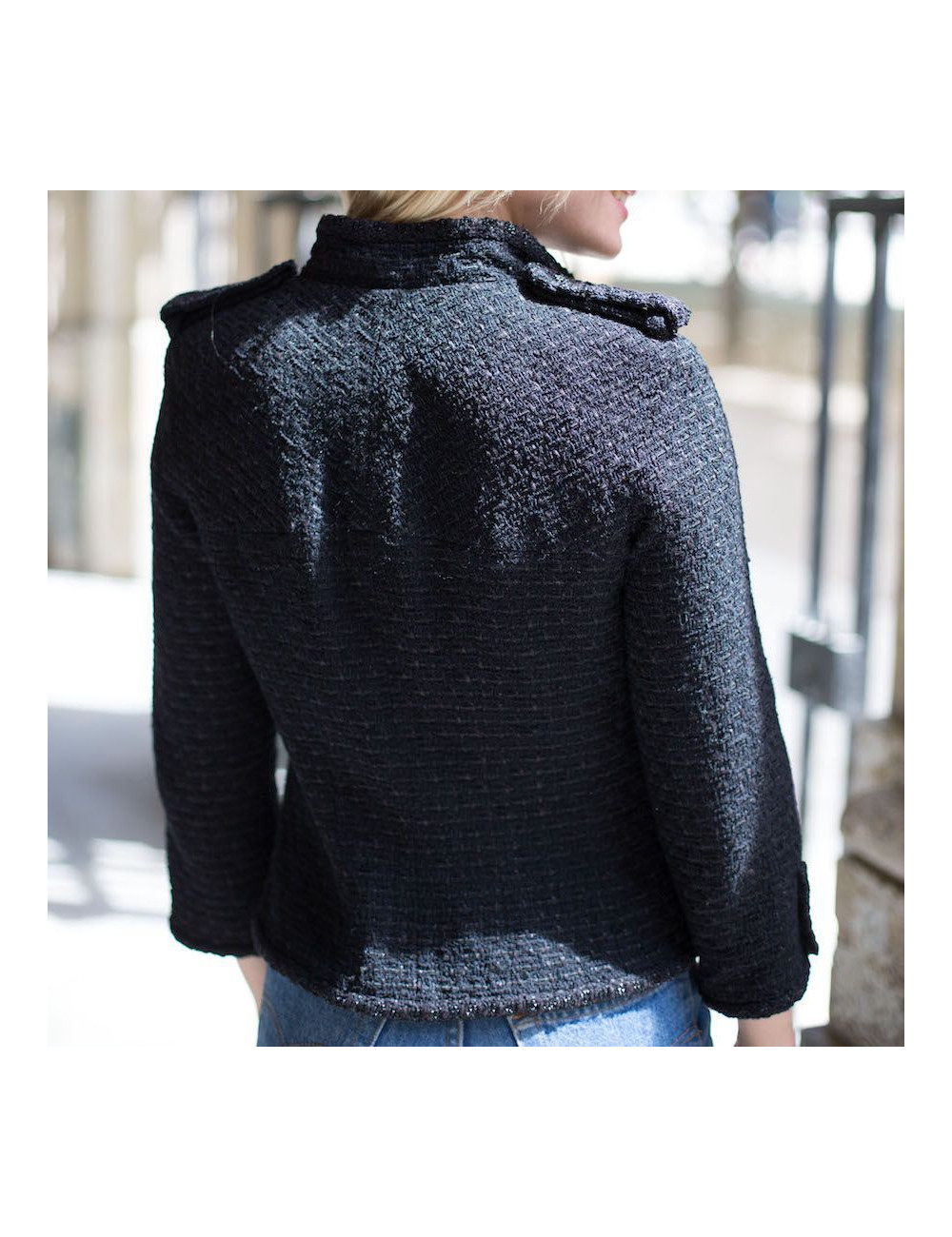 Veste CHANEL T 38 tweed noir 