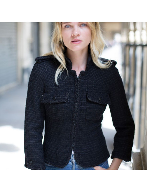 Veste CHANEL T 38 tweed noir 