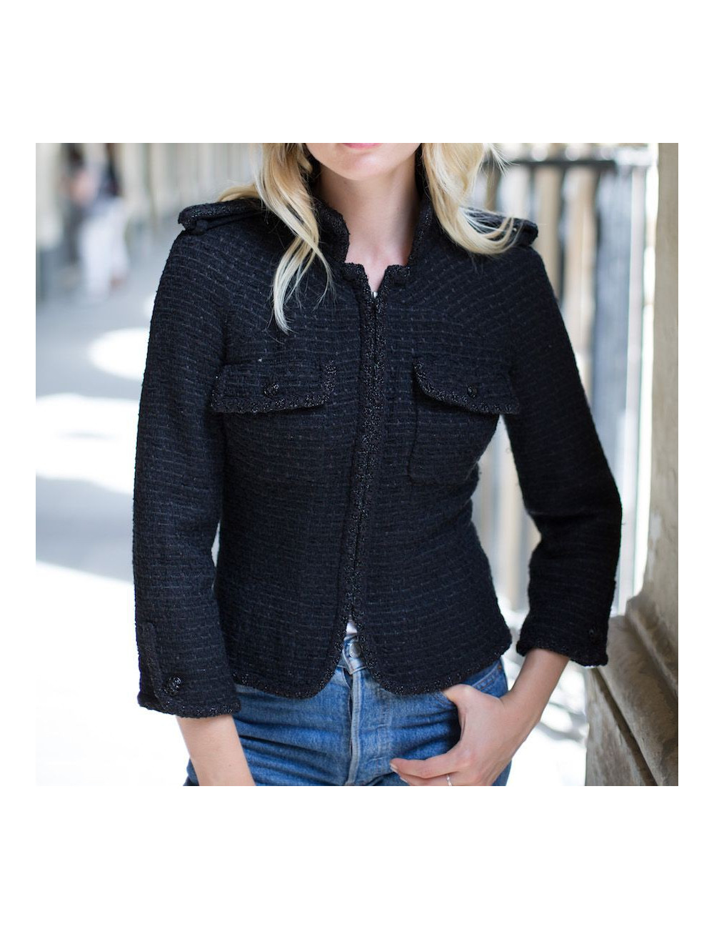 Veste CHANEL T 38 tweed noir 