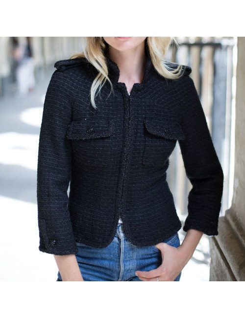 Veste tweed noir CHANEL T38 