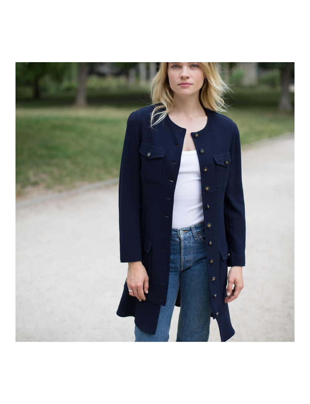 Robe Manteau T 40 CHANEL bleue