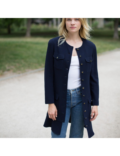 Robe Manteau T 40 CHANEL bleue