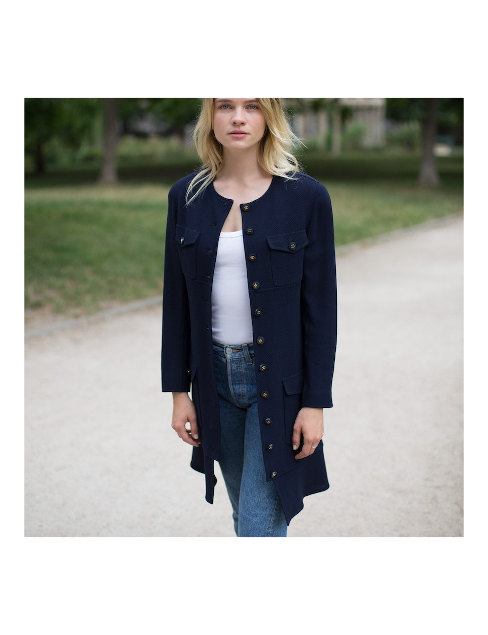 Robe Manteau T 40 CHANEL bleue