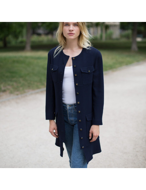 Robe Manteau T 40 CHANEL bleue