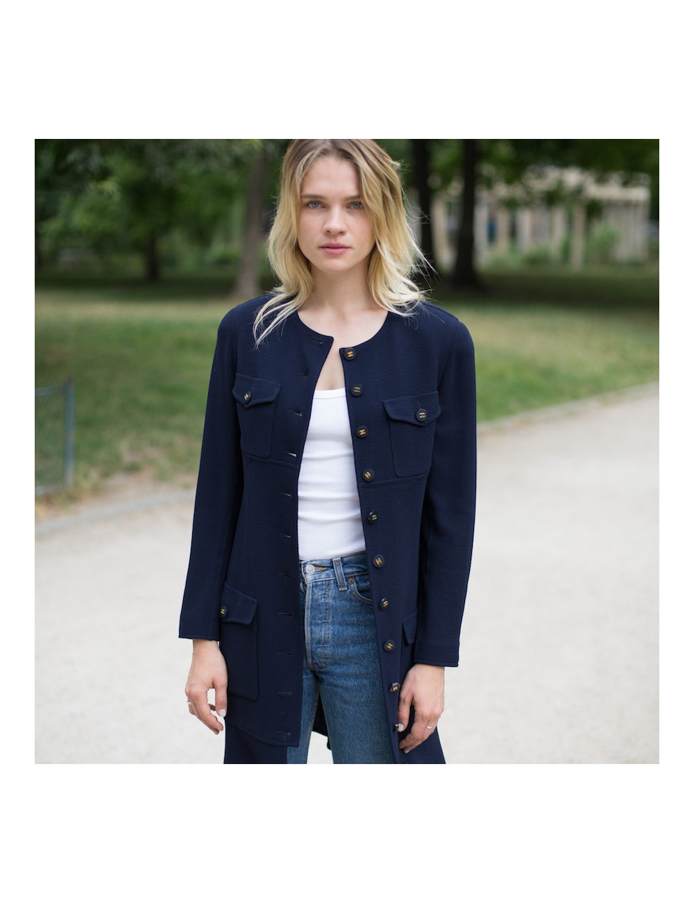 Robe Manteau T 40 CHANEL bleue