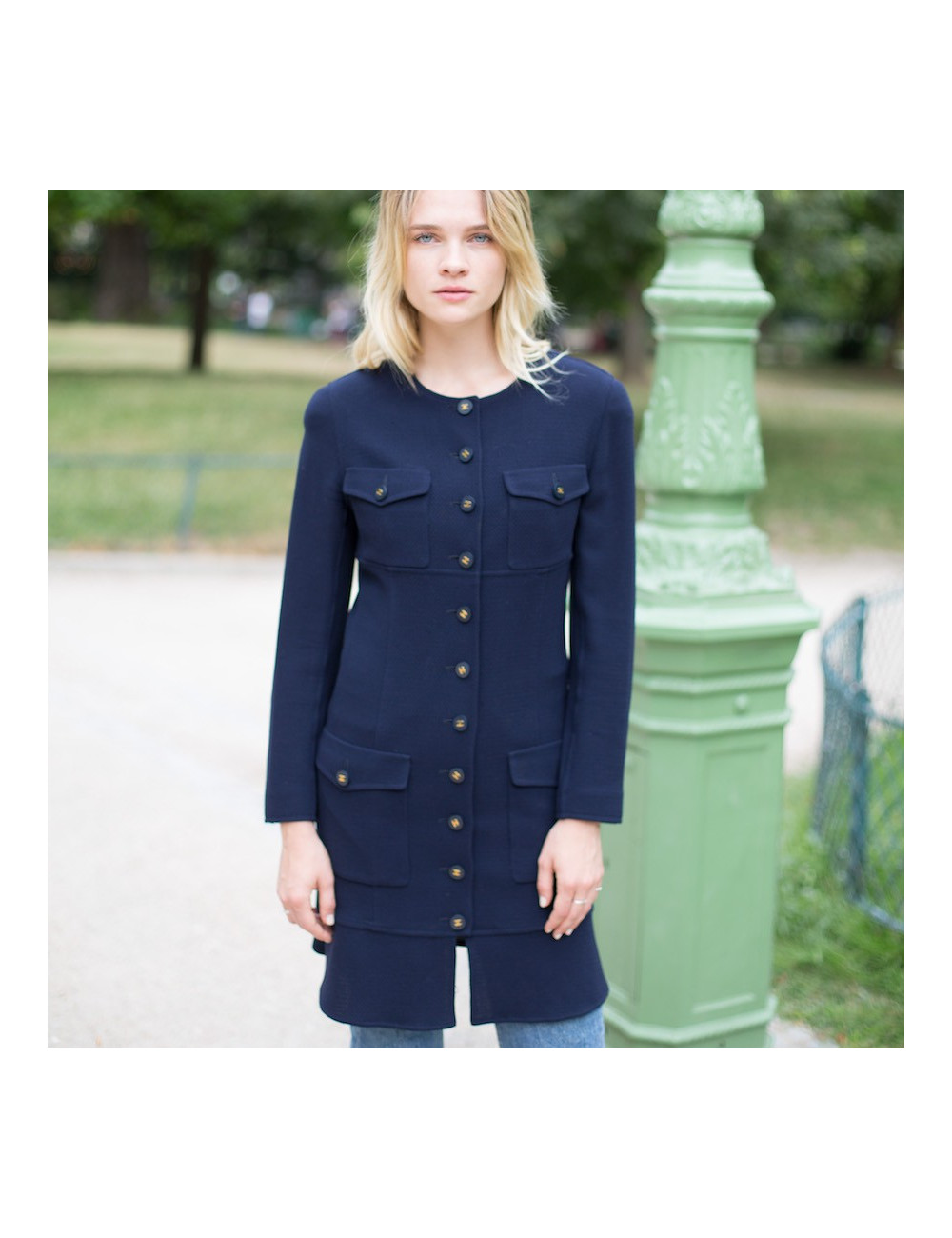 Robe Manteau T 40 CHANEL bleue