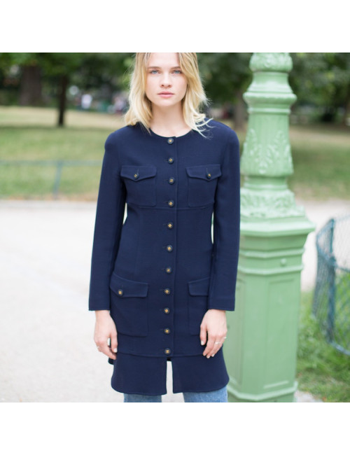 Robe Manteau T 40 CHANEL bleue