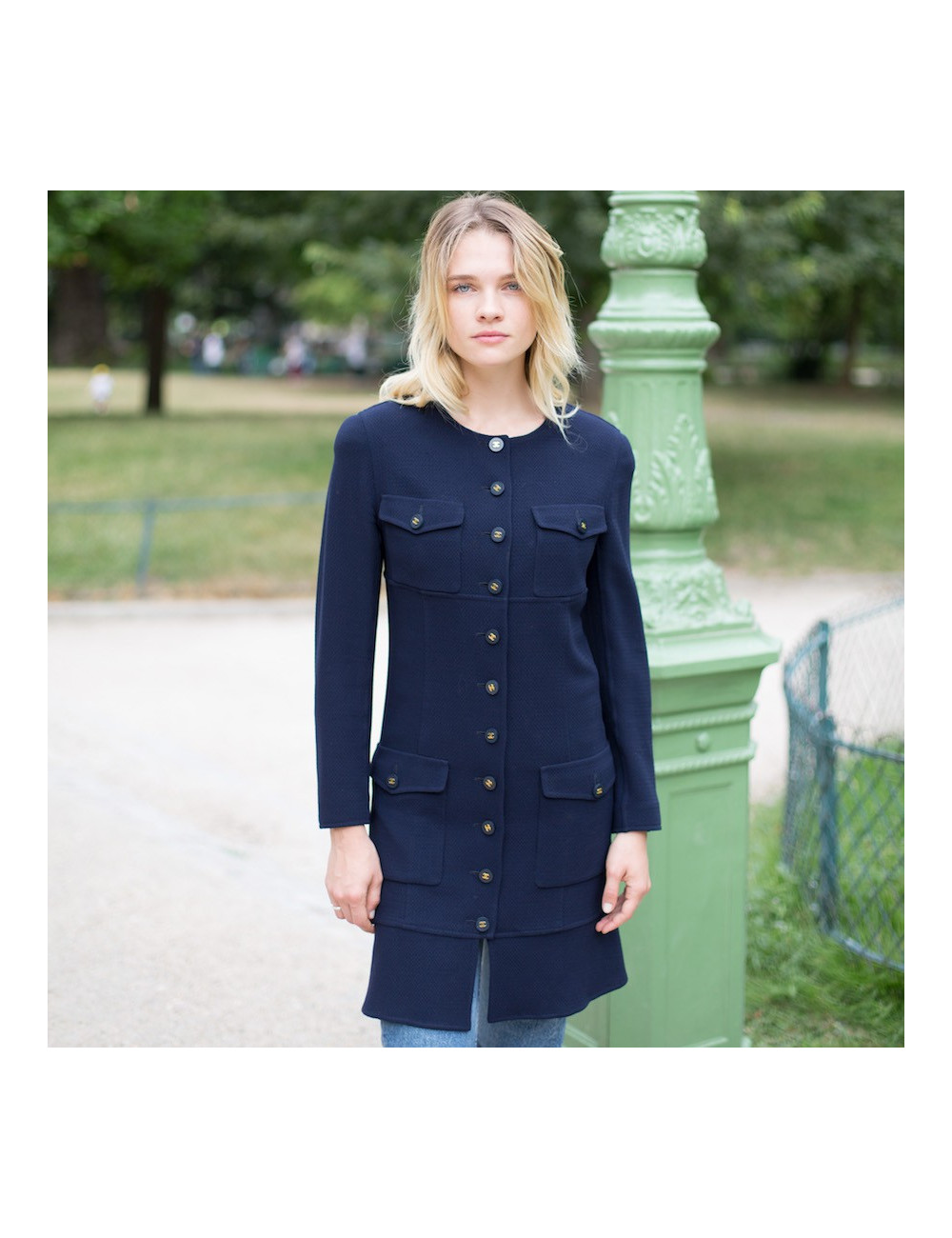 Robe Manteau T 40 CHANEL bleue