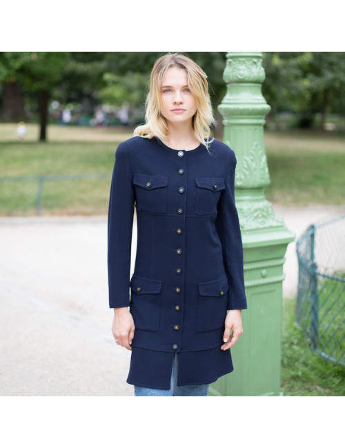 Robe Manteau T 40 CHANEL bleue