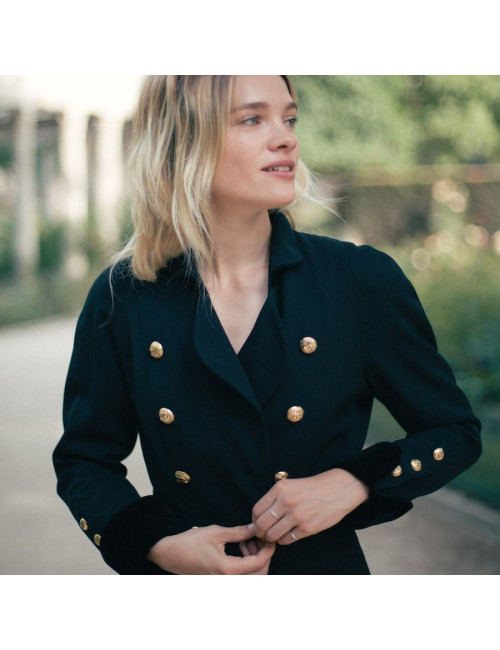 Veste longue croisée CHANEL noire
