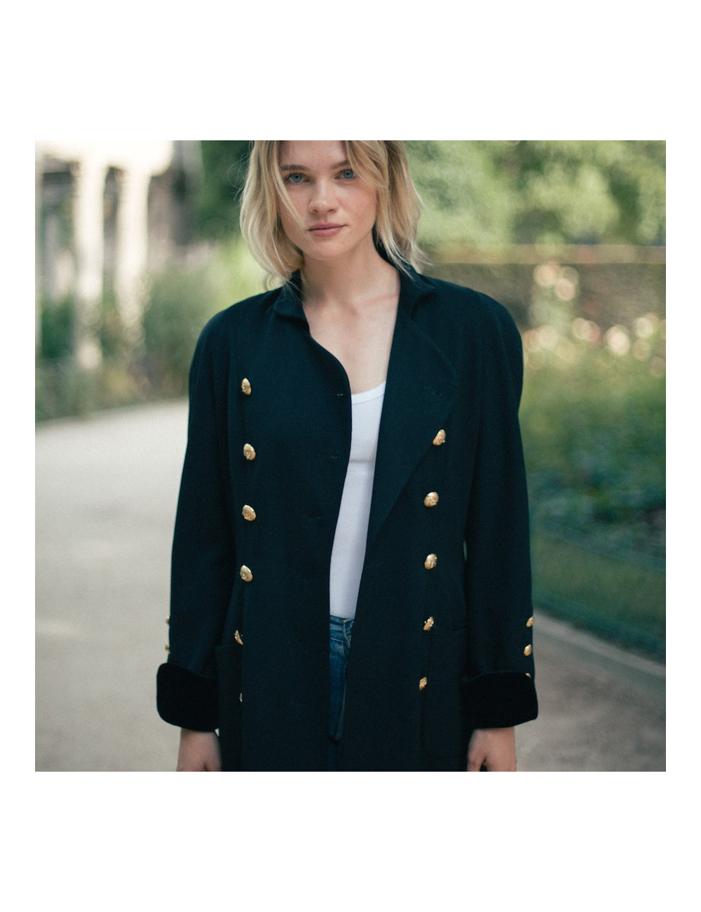 Veste longue croisée CHANEL noire