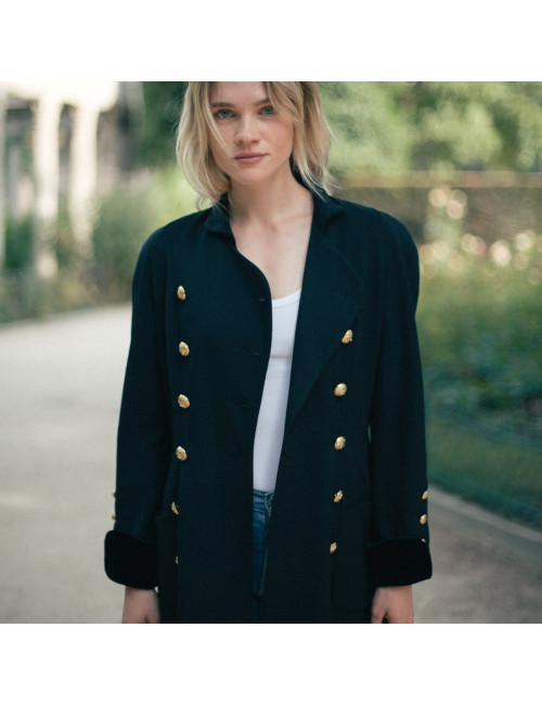 Veste longue croisée CHANEL noire