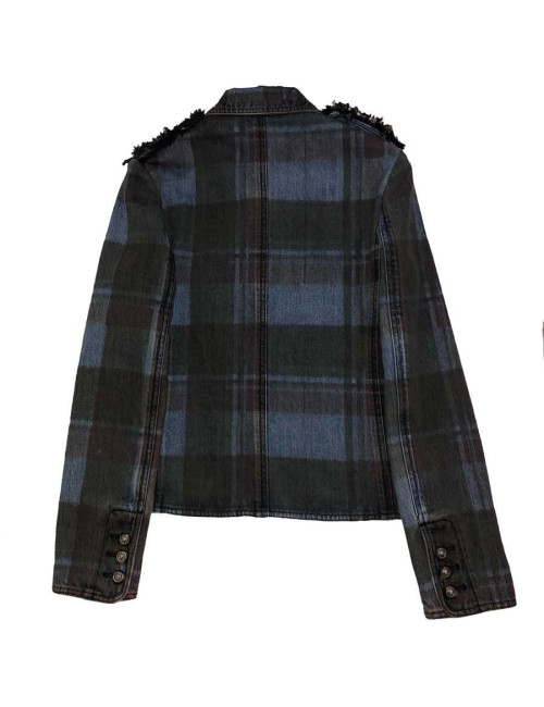 Veste T 36 CHANEL en toile denim à carreaux