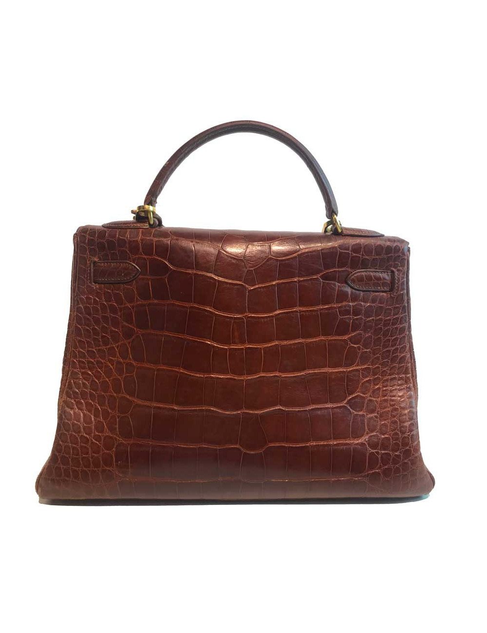 Kelly 32 alligator mat HERMES marron bijouterie or
