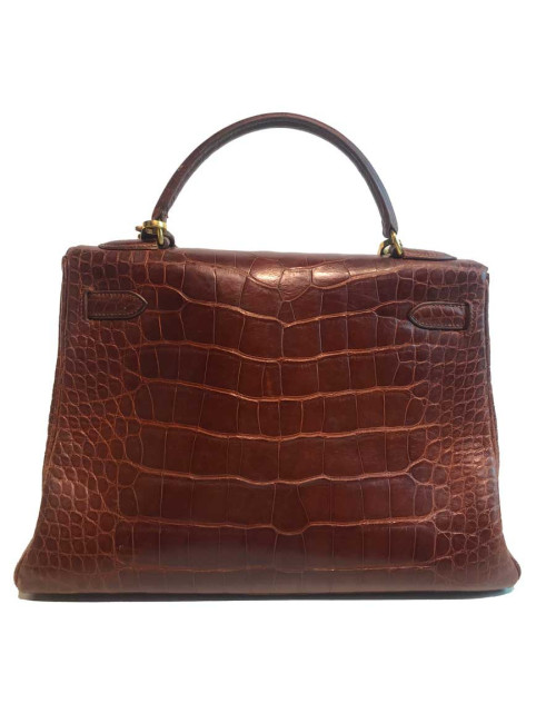 Kelly 32 alligator mat HERMES marron bijouterie or