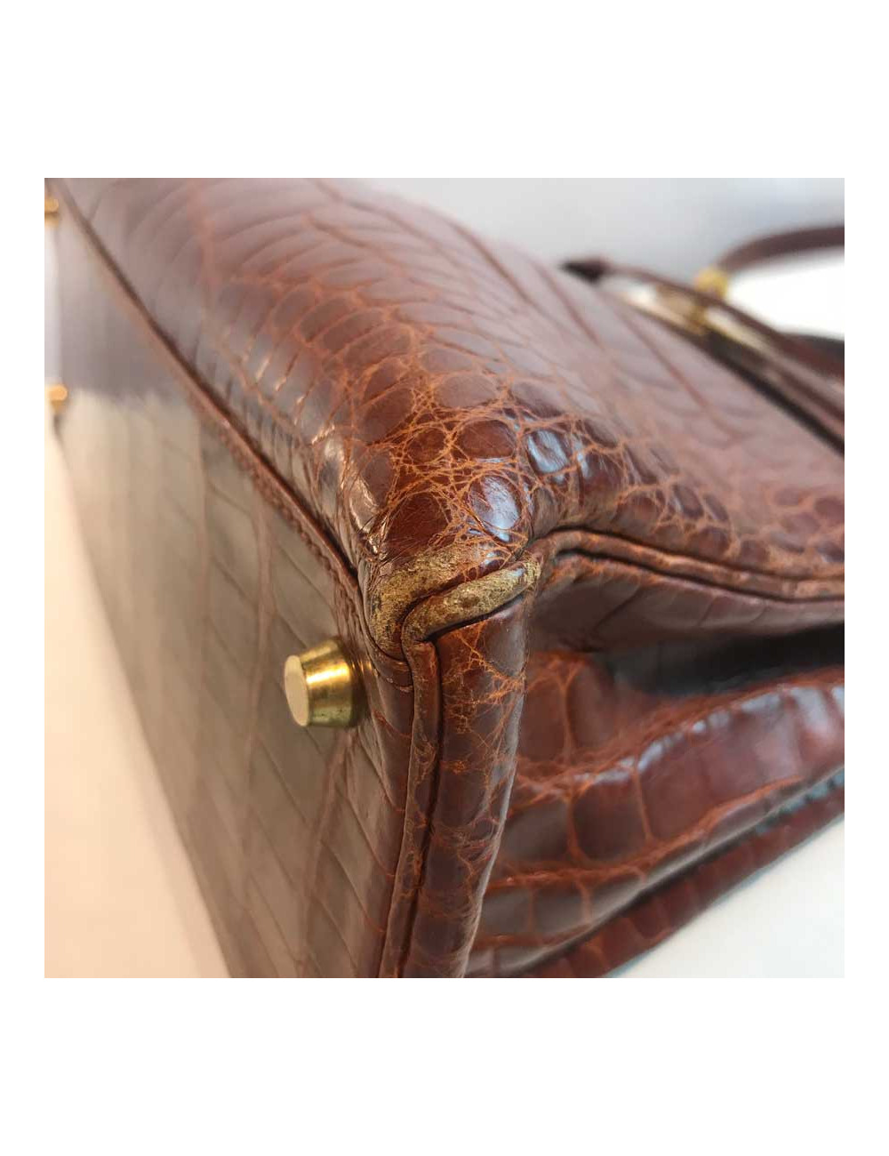 Kelly 32 alligator mat HERMES marron bijouterie or