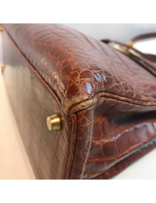 Kelly 32 alligator mat HERMES marron bijouterie or