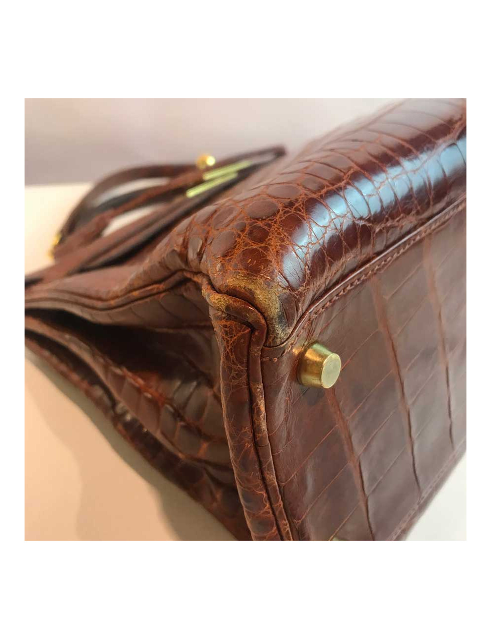 Kelly 32 alligator mat HERMES marron bijouterie or