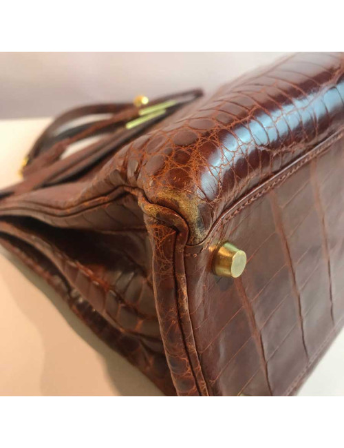 Kelly 32 alligator mat HERMES marron bijouterie or