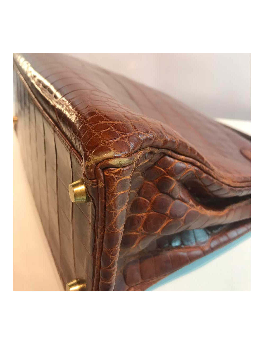 Kelly 32 alligator mat HERMES marron bijouterie or