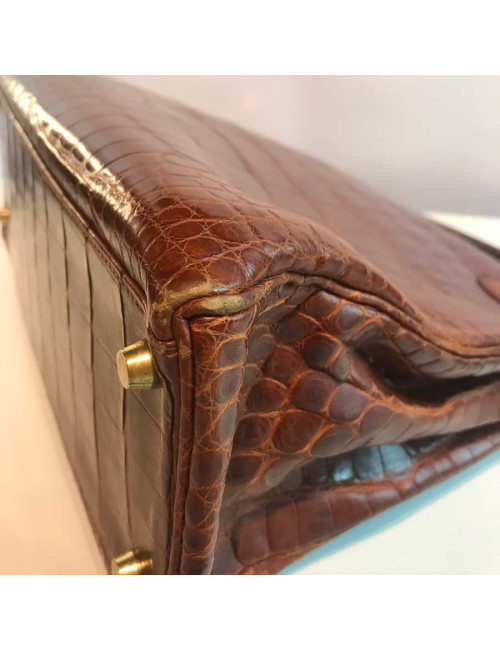 Kelly 32 alligator mat HERMES marron bijouterie or