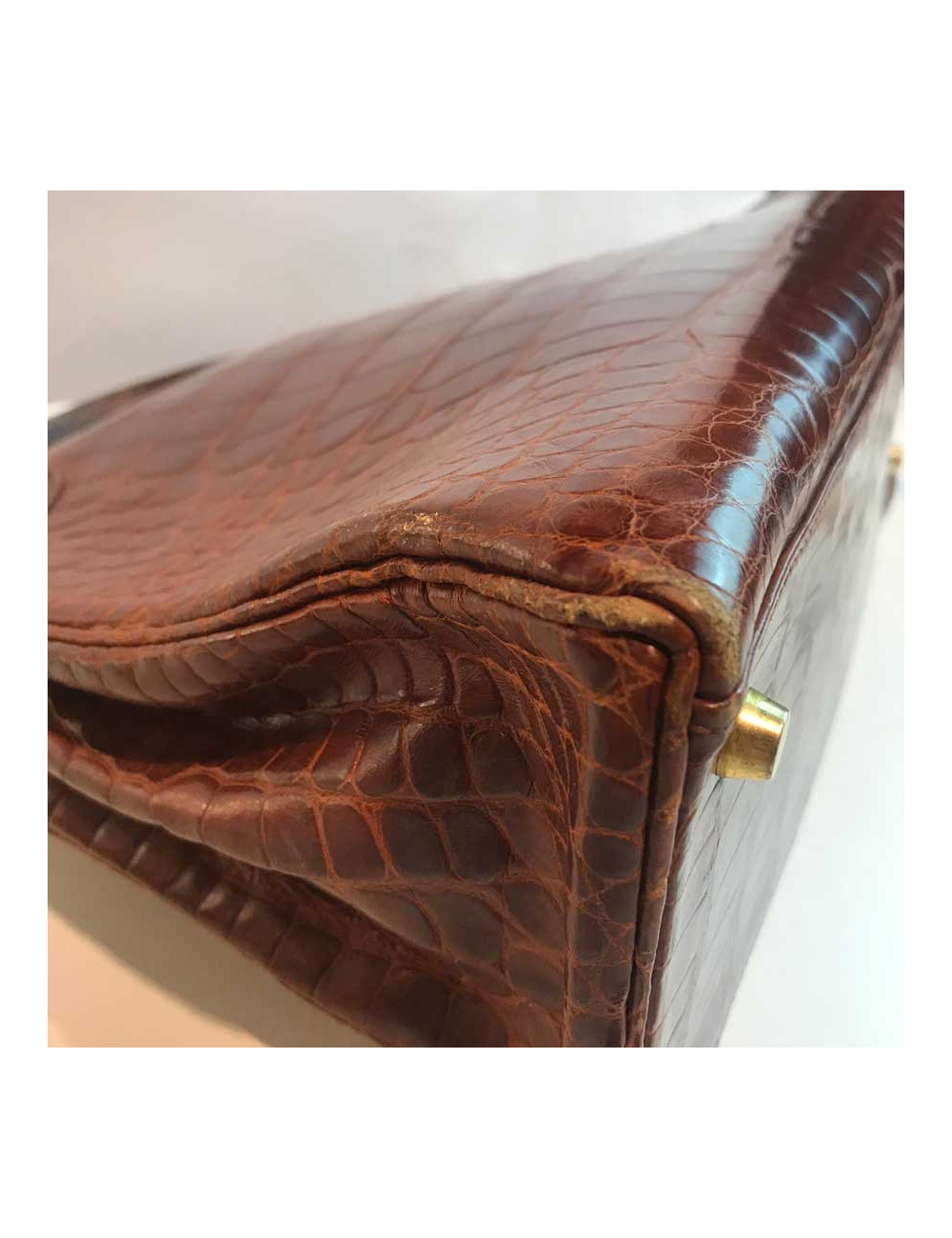 Kelly 32 alligator mat HERMES marron bijouterie or