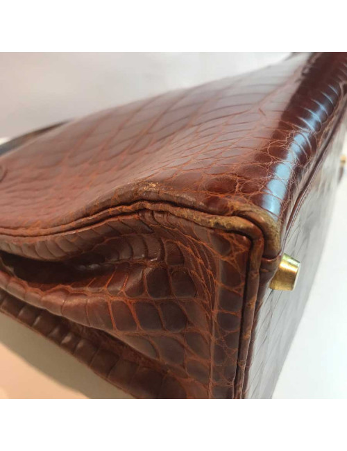 Kelly 32 alligator mat HERMES marron bijouterie or