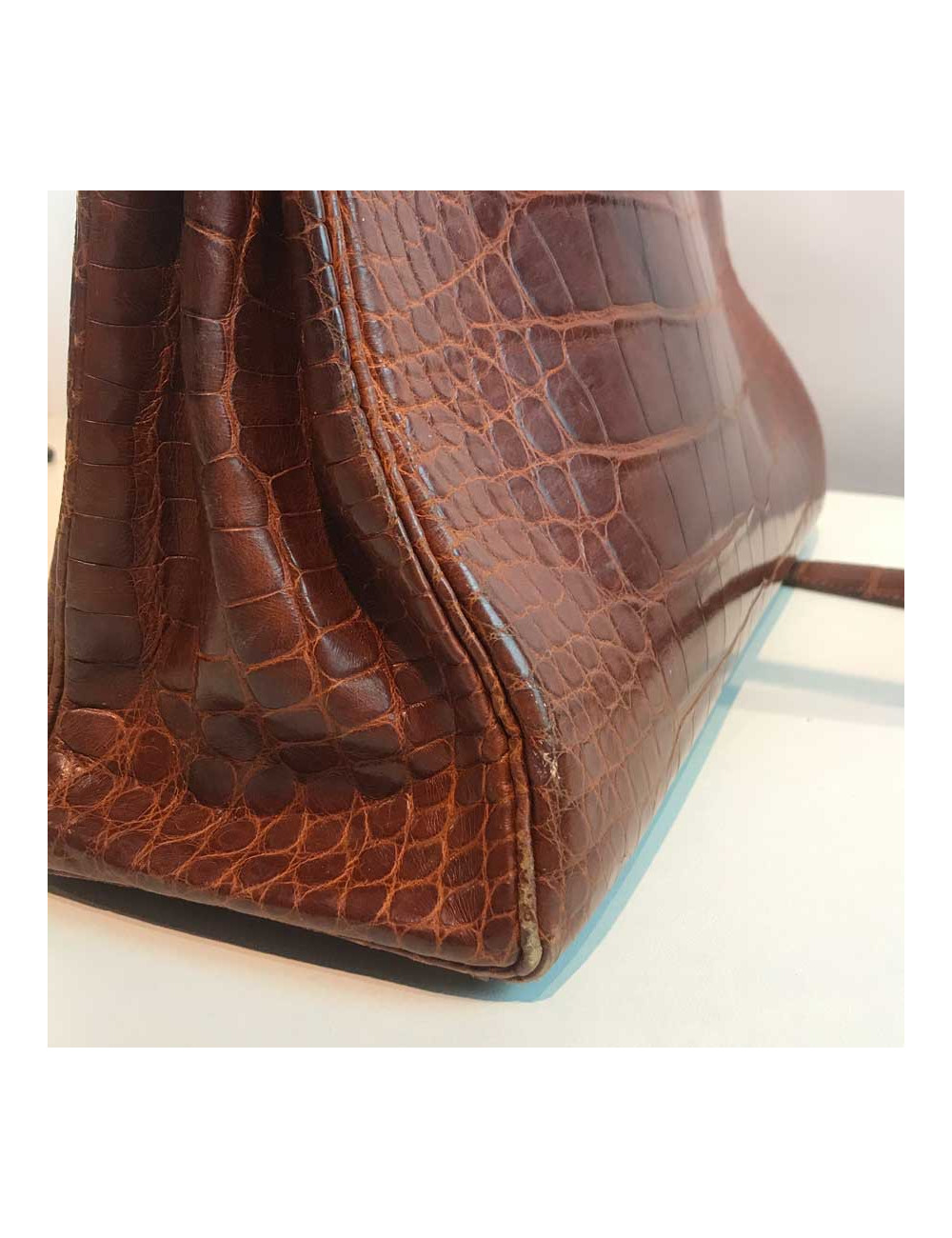 Kelly 32 alligator mat HERMES marron bijouterie or