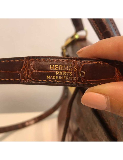 Kelly 32 alligator mat HERMES marron bijouterie or