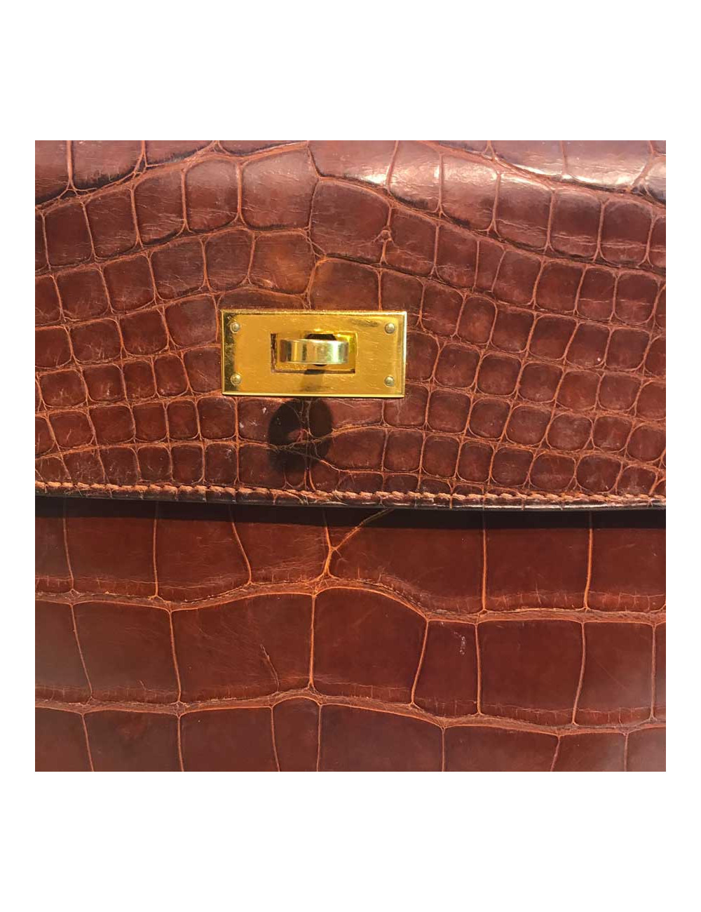 Kelly 32 alligator mat HERMES marron bijouterie or